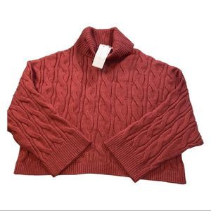 NWT Adyson Parker Crop Turtleneck DropWide Sleeve Athleisure Wear Brown Sweater